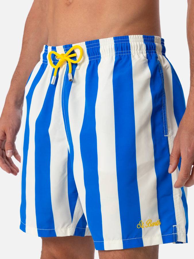 Mc2 Saint Barth Costume Da Bagno Da Uomo Di Media Lunghezza Gustavia Rigato Con Ricamo St. Barth