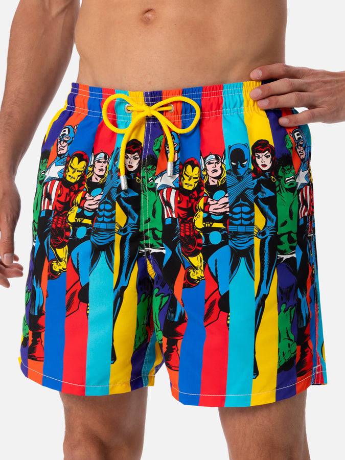Mc2 Saint Barth Costume Da Bagno Da Uomo Gustavia Lunghezza Media Con Stampa Piazzata Dei Personaggi Marvel| EDIZIONE SPECIALE MARVEL