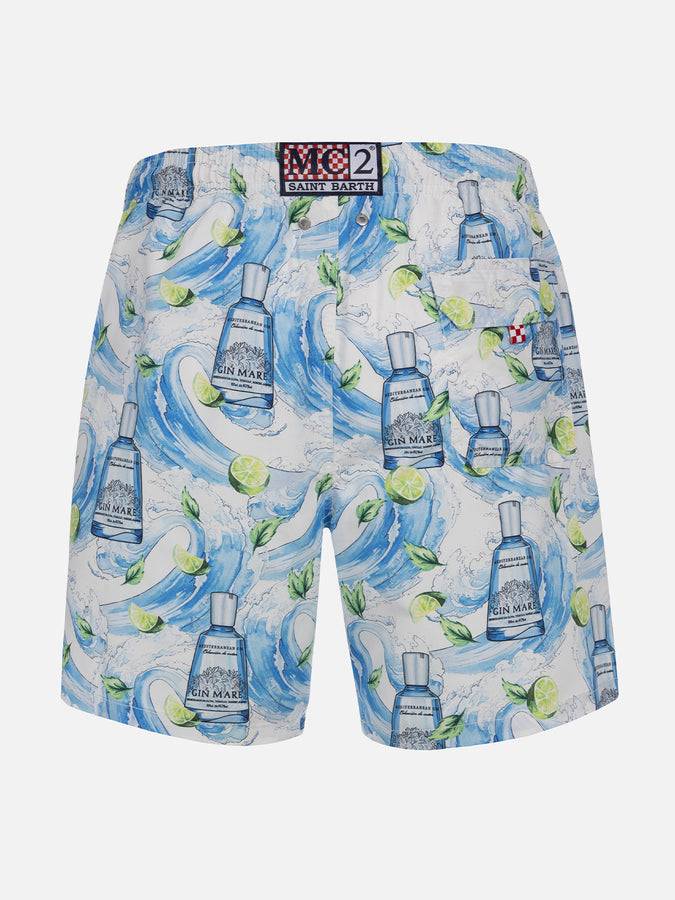 Mc2 Saint Barth Costume Da Bagno Da Uomo Gustavia Lunghezza Media A Righe Con Stampa Gin | GIN MARE EDIZIONE SPECIALE