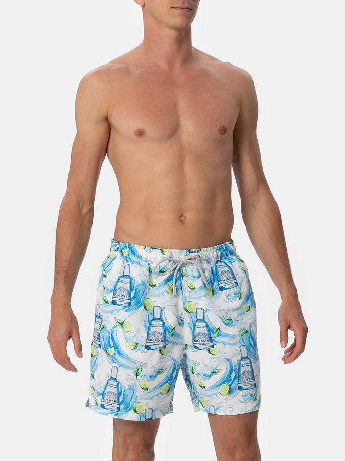 Mc2 Saint Barth Costume Da Bagno Da Uomo Gustavia Lunghezza Media A Righe Con Stampa Gin | GIN MARE EDIZIONE SPECIALE