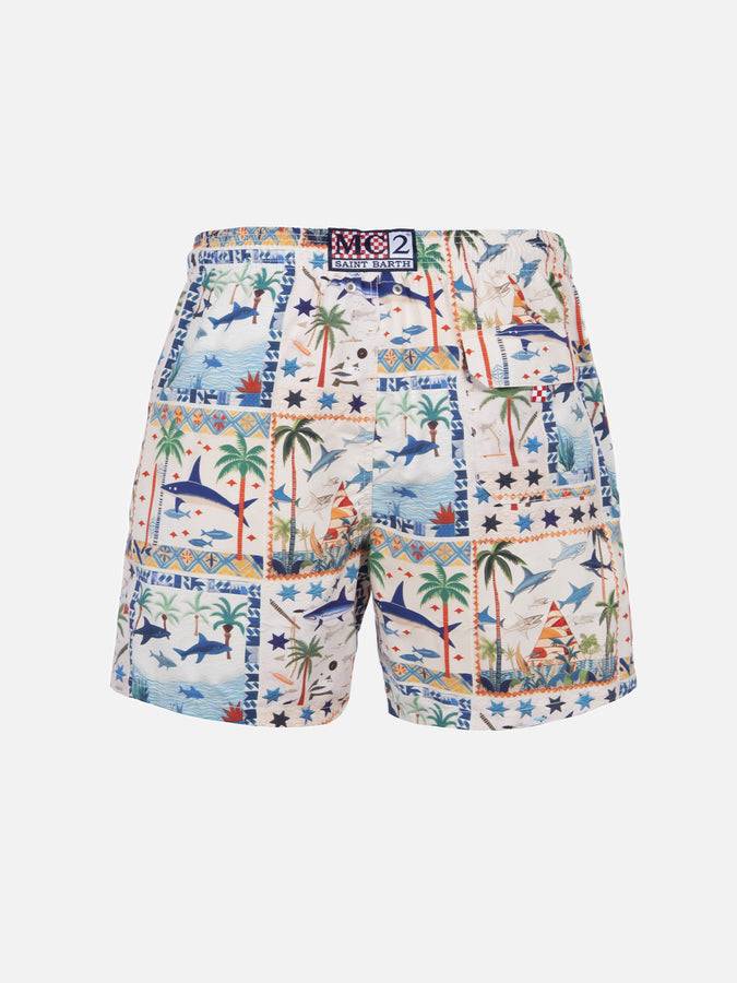 Mc2 Saint Barth Costume Da Bagno Da Uomo Gustavia Lunghezza Media Con Stampa Squalo Egiziano | AI CO-CREATED DESIGN BY RICKDICK - POWERED BY RED-EYE