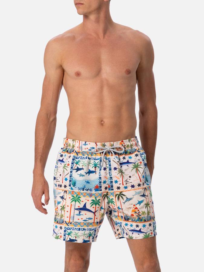 Mc2 Saint Barth Costume Da Bagno Da Uomo Gustavia Lunghezza Media Con Stampa Squalo Egiziano | AI CO-CREATED DESIGN BY RICKDICK - POWERED BY RED-EYE