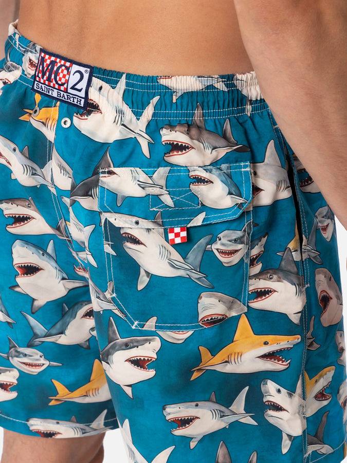 Mc2 Saint Barth Costume Da Bagno Da Uomo Gustavia Lunghezza Media Con Stampa Squali | AI CO-CREATED DESIGN BY RICKDICK - POWERED BY RED-EYE