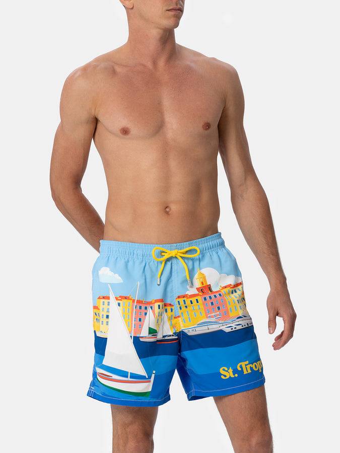 Mc2 Saint Barth Costume Da Bagno Da Uomo Gustavia Lunghezza Media Con Stampa Piazzata St. Tropez