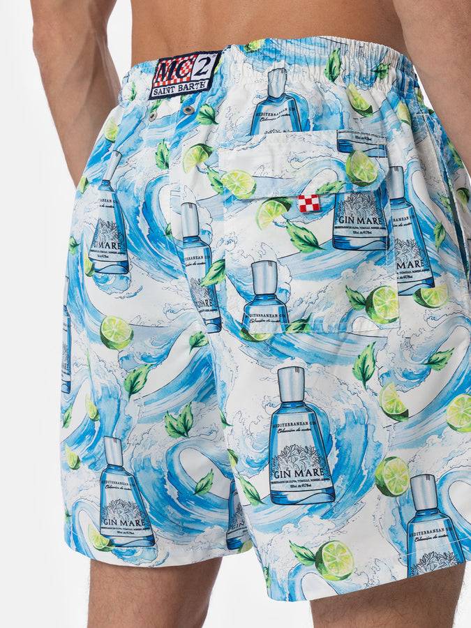 Mc2 Saint Barth Costume Da Bagno Da Uomo Gustavia Lunghezza Media A Righe Con Stampa Gin | GIN MARE EDIZIONE SPECIALE