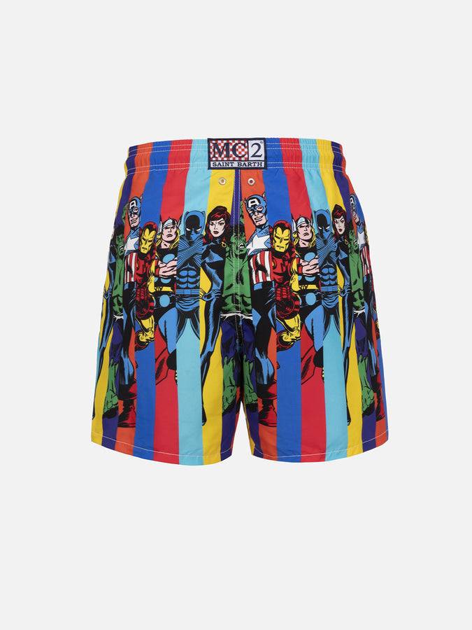 Mc2 Saint Barth Costume Da Bagno Da Uomo Gustavia Lunghezza Media Con Stampa Piazzata Dei Personaggi Marvel| EDIZIONE SPECIALE MARVEL