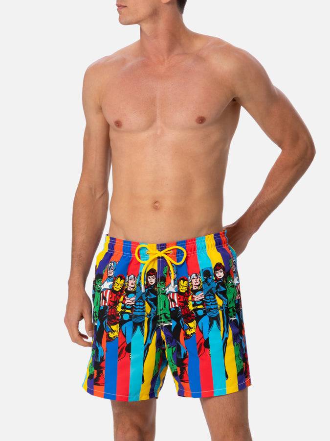 Mc2 Saint Barth Costume Da Bagno Da Uomo Gustavia Lunghezza Media Con Stampa Piazzata Dei Personaggi Marvel| EDIZIONE SPECIALE MARVEL