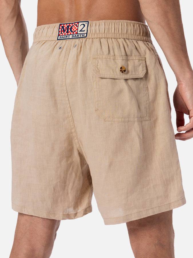 Mc2 Saint Barth Costume Da Bagno Da Uomo In Lino Beige