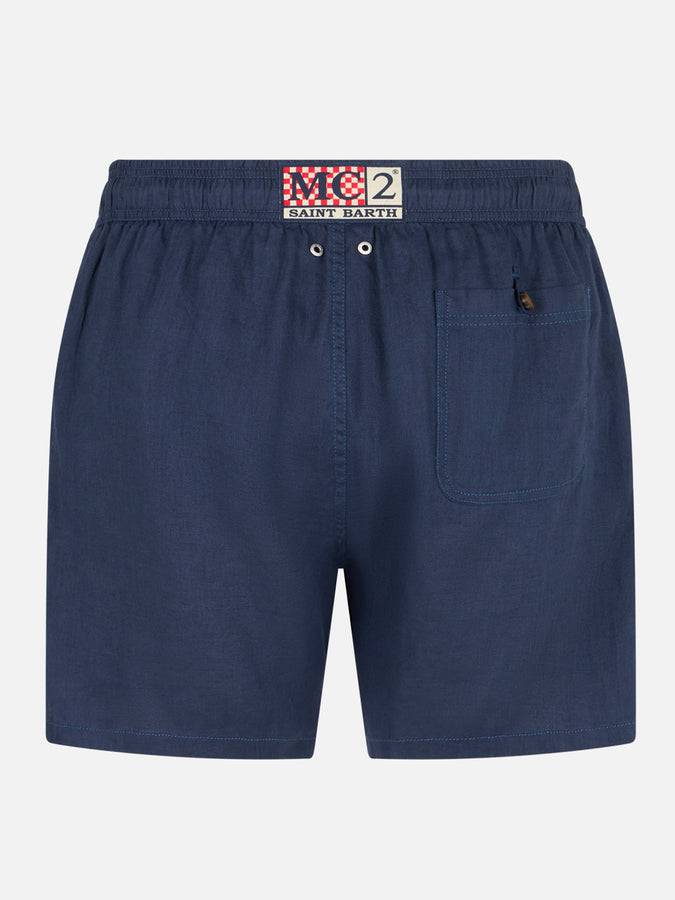 Mc2 Saint Barth Costume Da Bagno Da Uomo In Lino Blu Navy