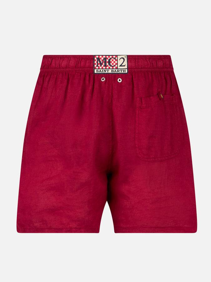 Mc2 Saint Barth Costume Da Bagno Da Uomo In Lino Bordeaux