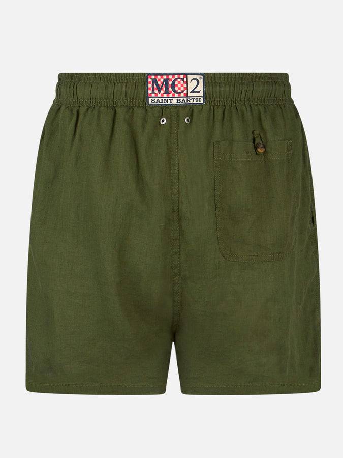 Mc2 Saint Barth Costume Da Bagno Da Uomo In Lino Verde Militare