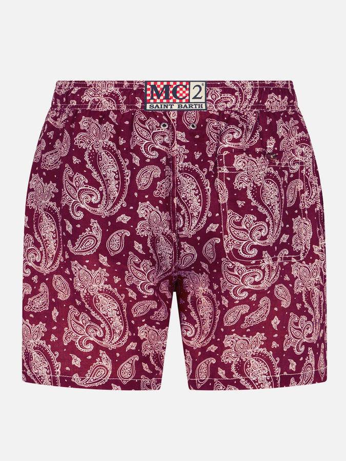 Mc2 Saint Barth Costume Da Bagno Da Uomo In Tessuto Leggero Con Stampa Paisley Bordeaux