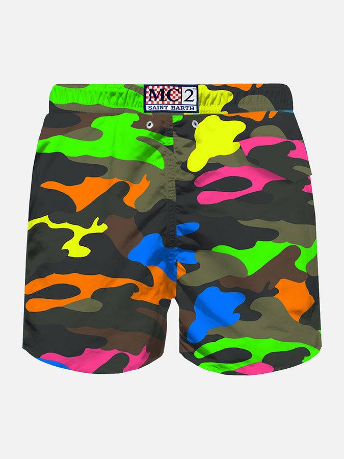 Mc2 Saint Barth Costume Da Bagno Da Uomo In Tessuto Leggero Con Stampa Camouflage Fluo