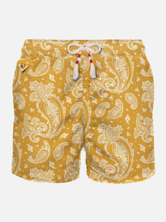 Mc2 Saint Barth Costume da bagno da uomo in tessuto leggero con stampa paisley ocra