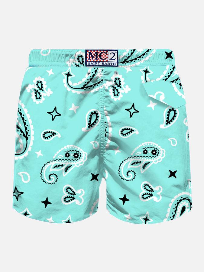 Mc2 Saint Barth Costume Da Bagno Da Uomo In Tessuto Leggero Con Stampa Bandana Verde Acqua