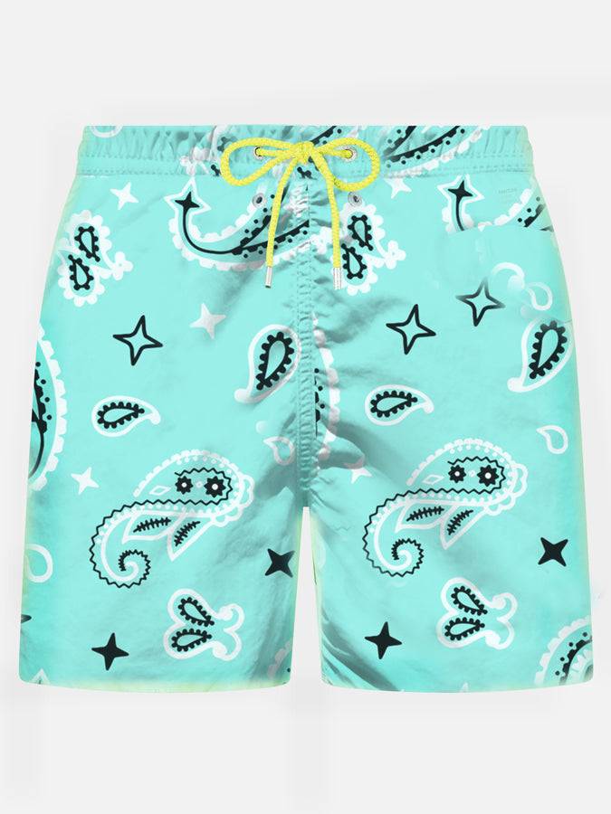 Mc2 Saint Barth Costume da bagno da uomo in tessuto leggero con stampa bandana verde acqua