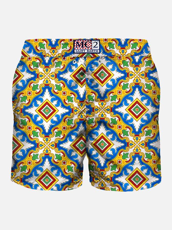 Mc2 Saint Barth Costume Da Bagno Da Uomo In Tessuto Leggero Con Stampa Maiolica