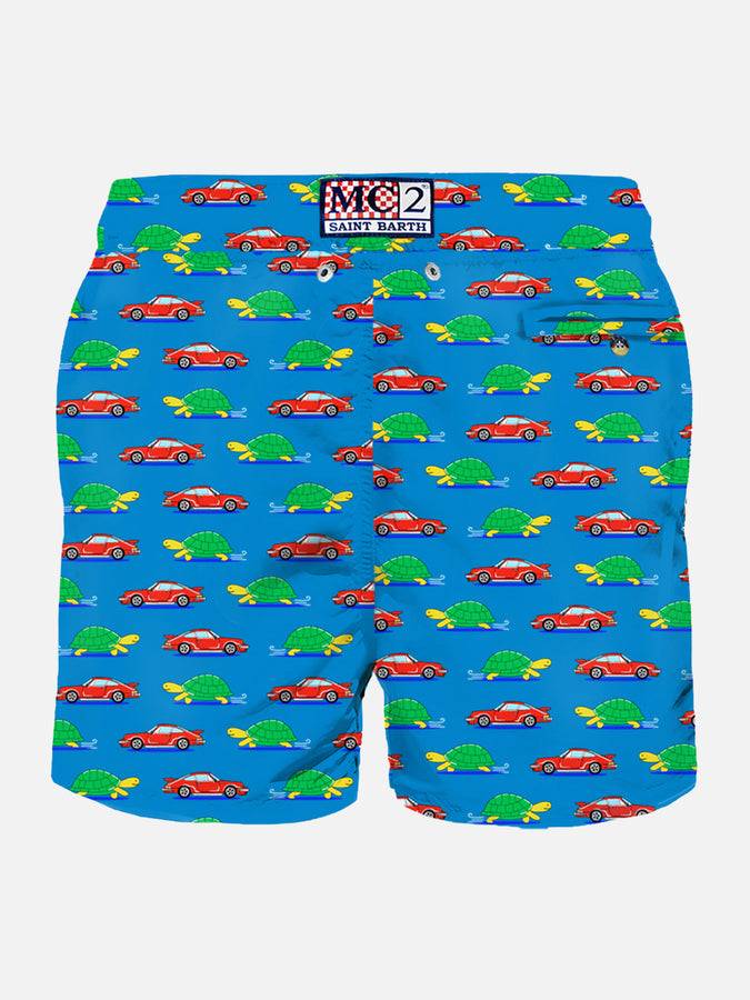 Mc2 Saint Barth Costume Da Bagno Da Uomo In Tessuto Leggero Con Stampa Tartaruga E Auto