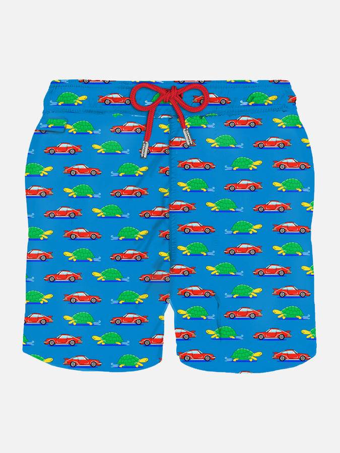 Mc2 Saint Barth Costume da bagno da uomo in tessuto leggero con stampa tartaruga e auto