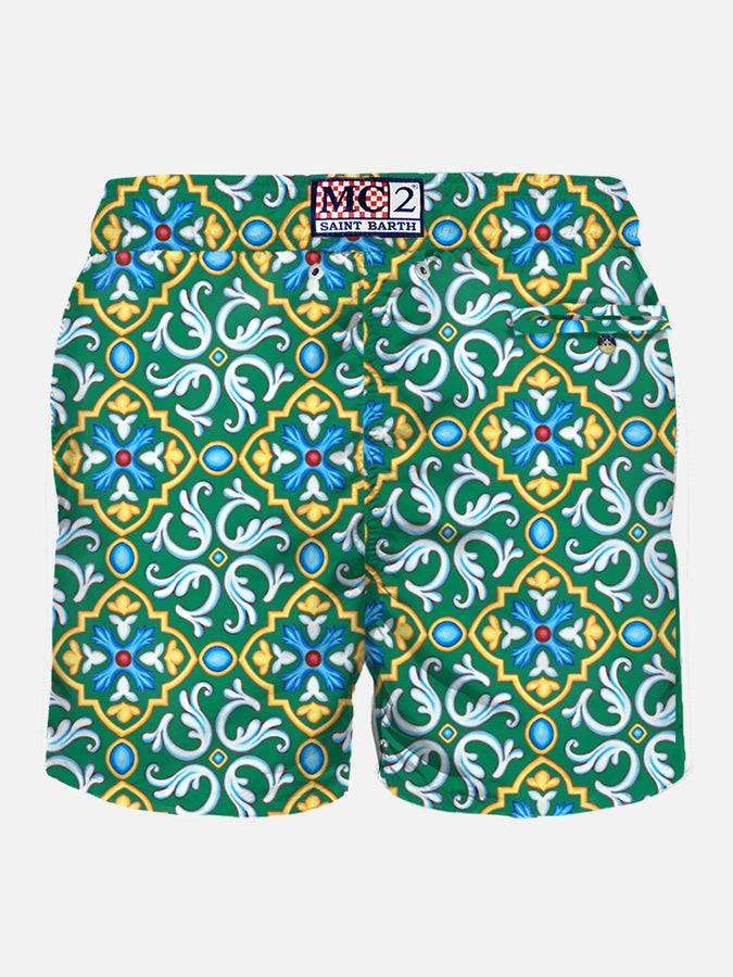 Mc2 Saint Barth Costume Da Bagno Da Uomo In Tessuto Leggero Con Stampa Maiolica