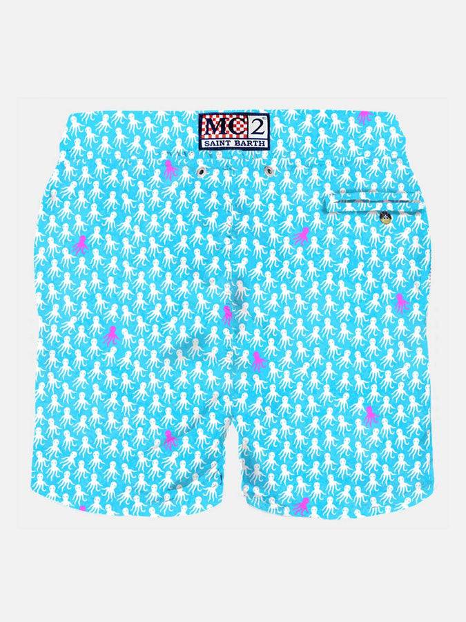 Mc2 Saint Barth Costume Da Bagno Da Uomo In Tessuto Leggero Con Stampa Polpo Bianco E Fucsia