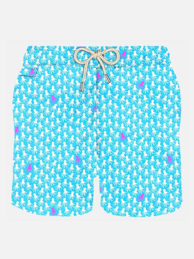 Mc2 Saint Barth Costume da bagno da uomo in tessuto leggero con stampa polpo bianco e fucsia