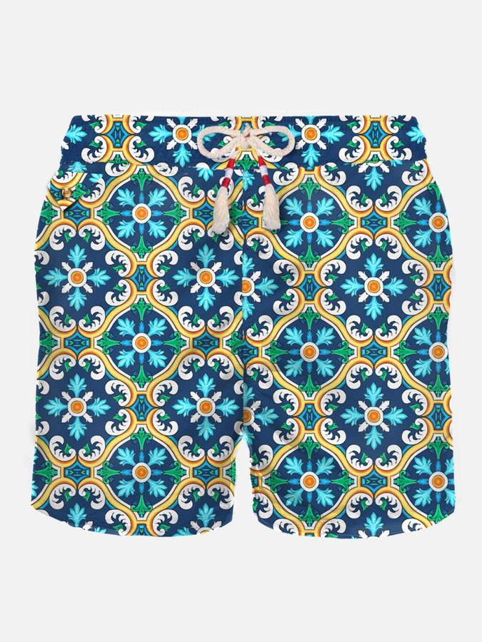Mc2 Saint Barth Costume da bagno da uomo in tessuto leggero con stampa maiolica