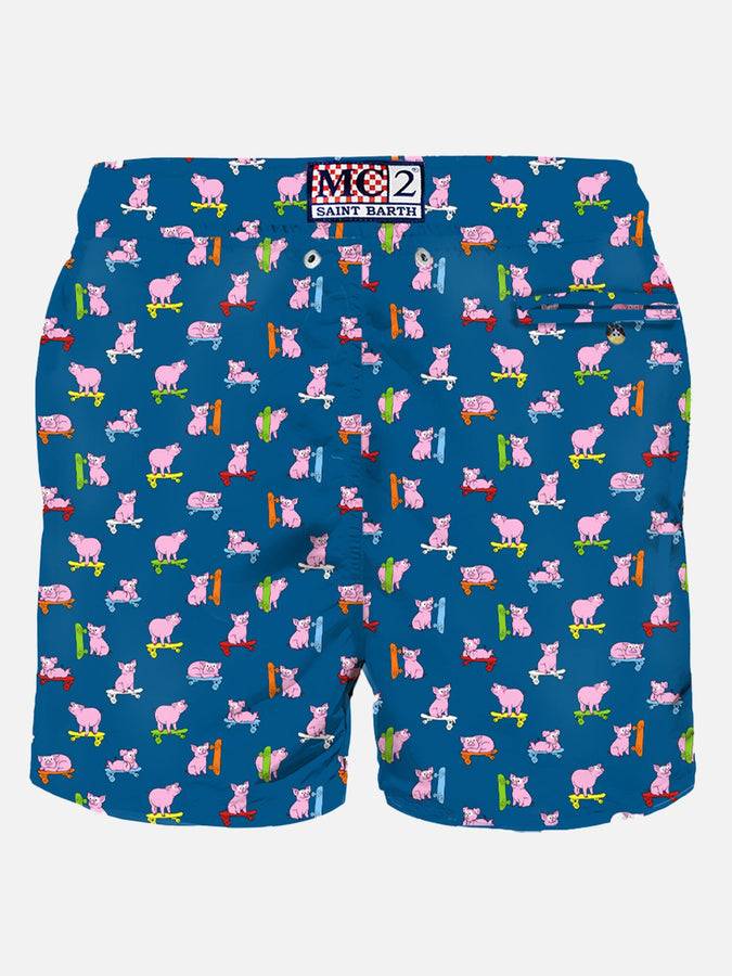 Mc2 Saint Barth Costume Da Bagno Da Uomo In Tessuto Leggero Con Stampa Maialini Skater