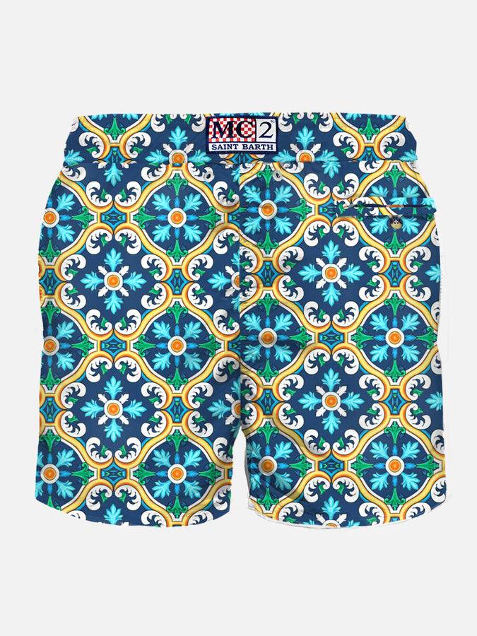 Mc2 Saint Barth Costume Da Bagno Da Uomo In Tessuto Leggero Con Stampa Maiolica