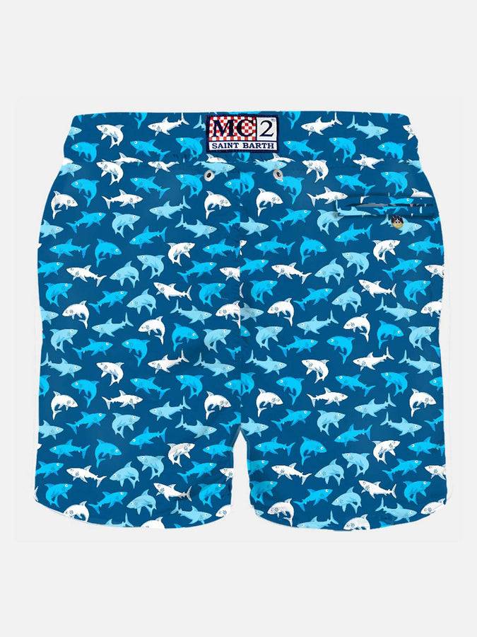 Mc2 Saint Barth Costume Da Bagno Da Uomo In Tessuto Leggero Con Stampa Squali Multicolore