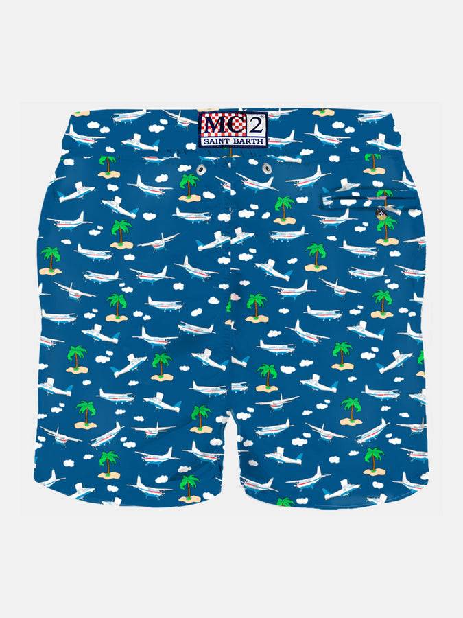 Mc2 Saint Barth Costume Da Bagno Da Uomo In Tessuto Leggero Con Stampa Aerei E Isole