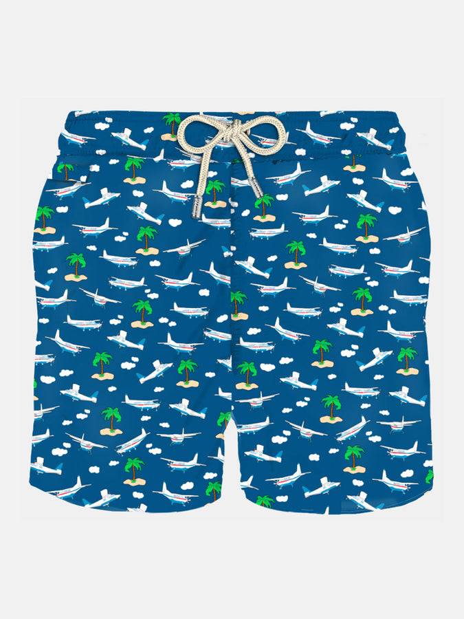 Mc2 Saint Barth Costume da bagno da uomo in tessuto leggero con stampa aerei e isole