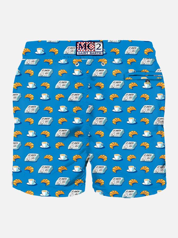 Mc2 Saint Barth Costume Da Bagno Da Uomo In Tessuto Leggero Con Stampa Giornale E Croissant