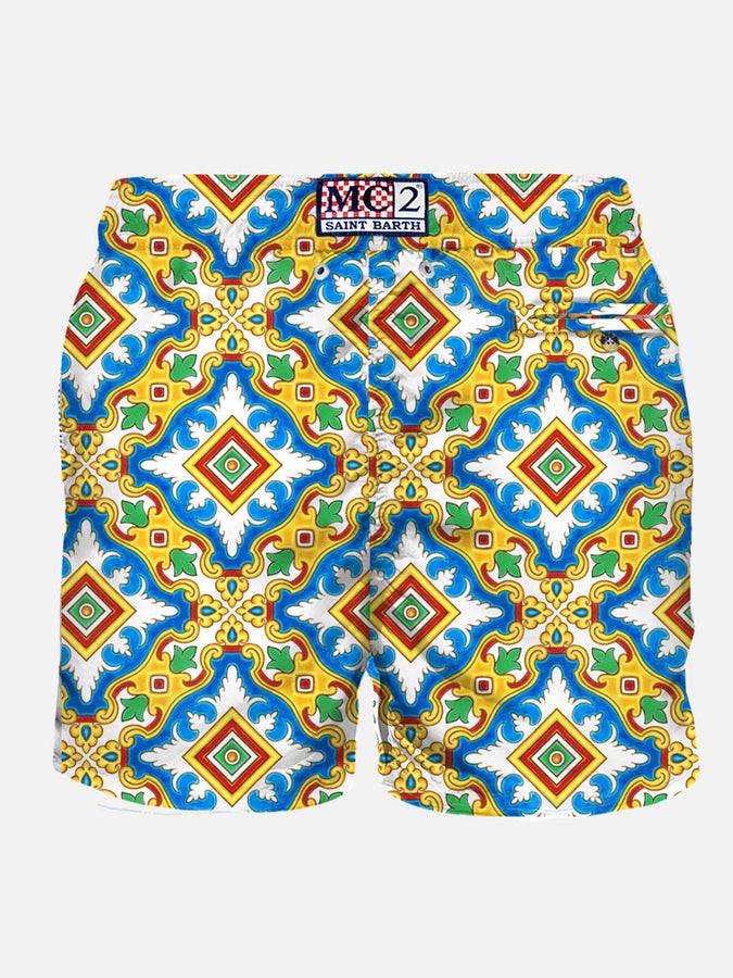 Mc2 Saint Barth Costume Da Bagno Da Uomo In Tessuto Leggero Con Stampa Maiolica