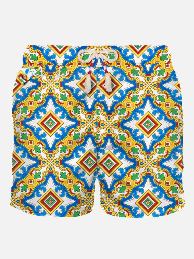 Mc2 Saint Barth Costume da bagno da uomo in tessuto leggero con stampa maiolica