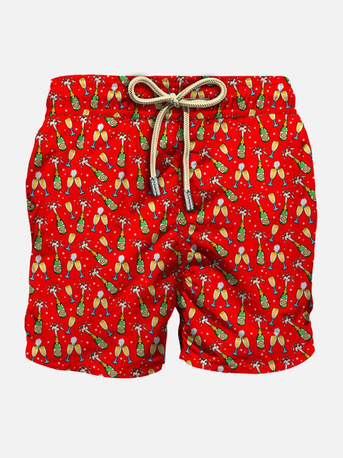 Mc2 Saint Barth Costume da bagno da uomo in tessuto leggero con stampa bottiglie e bicchieri