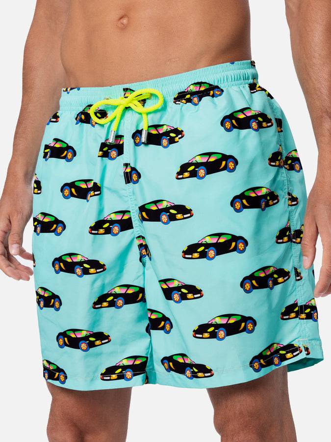 Mc2 Saint Barth Costume Da Bagno Da Uomo In Tessuto Leggero Illuminazione Con Stampa Automobile Lodola |MARCO LODOLA SPECIAL EDITION
