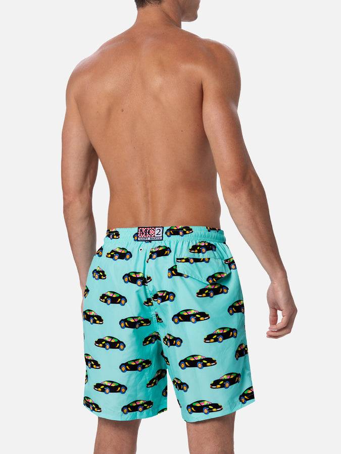 Mc2 Saint Barth Costume Da Bagno Da Uomo In Tessuto Leggero Illuminazione Con Stampa Automobile Lodola |MARCO LODOLA SPECIAL EDITION