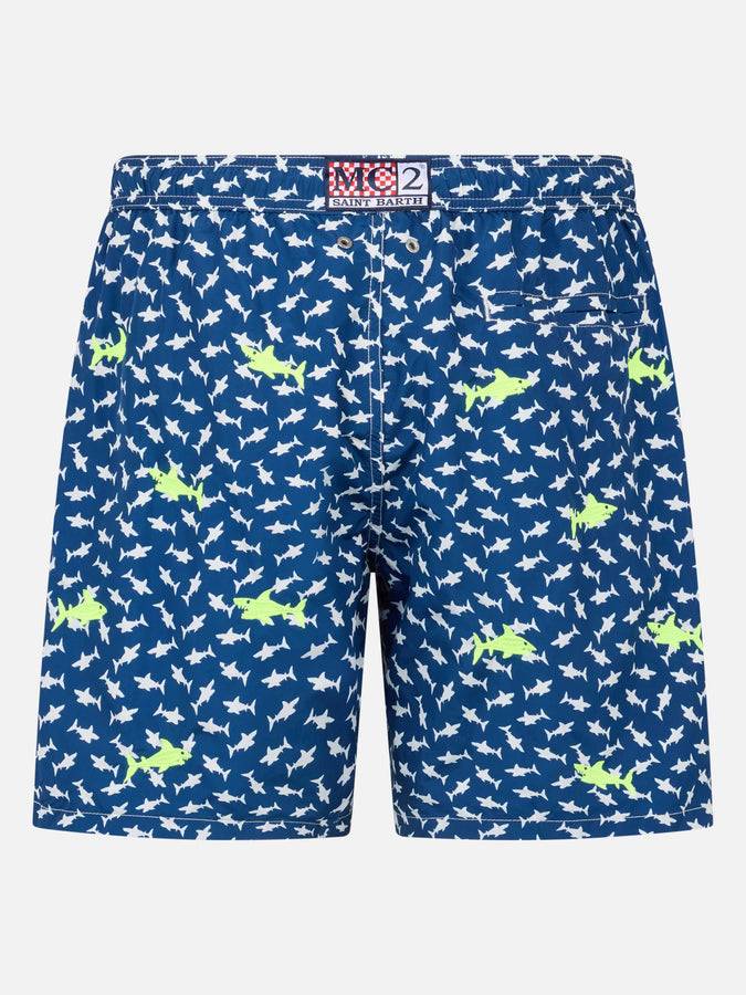 Mc2 Saint Barth Costume Da Bagno Da Uomo In Tessuto Leggero Illuminazione Con Ricamo Squali