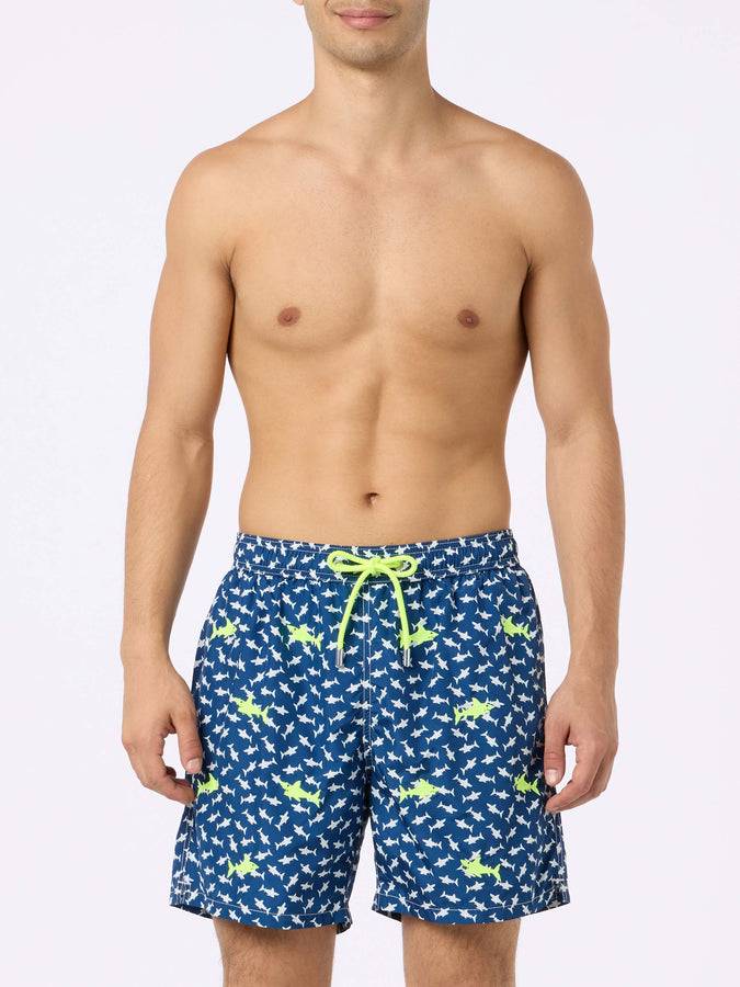 Mc2 Saint Barth Costume Da Bagno Da Uomo In Tessuto Leggero Illuminazione Con Ricamo Squali