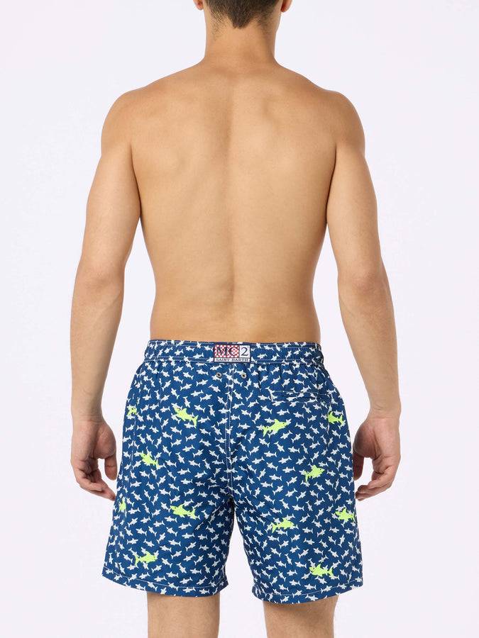 Mc2 Saint Barth Costume Da Bagno Da Uomo In Tessuto Leggero Illuminazione Con Ricamo Squali