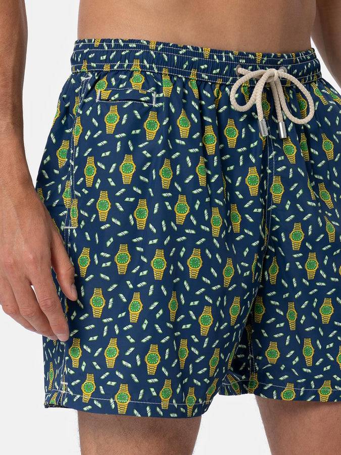 Mc2 Saint Barth Costume Da Bagno Da Uomo In Tessuto Leggero Lighting Micro Fantasy Con Stampa Orologi