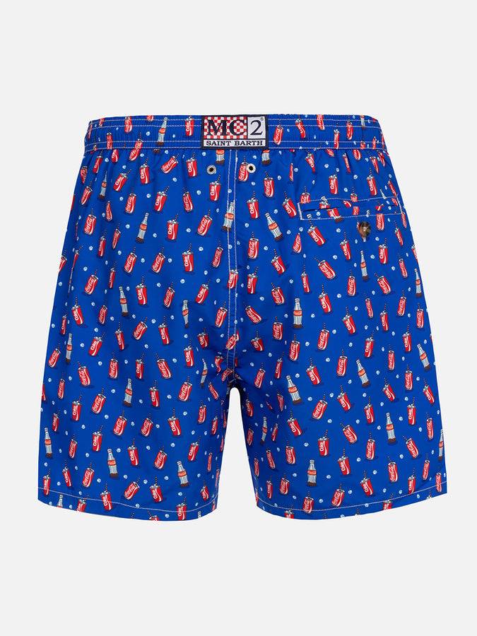 Mc2 Saint Barth Costume Da Bagno Da Uomo In Tessuto Leggero Lighting Micro Fantasia Con Stampa Coca Cola | EDIZIONE SPECIALE THE COCA COLA COMPANY