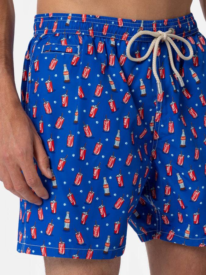 Mc2 Saint Barth Costume Da Bagno Da Uomo In Tessuto Leggero Lighting Micro Fantasia Con Stampa Coca Cola | EDIZIONE SPECIALE THE COCA COLA COMPANY