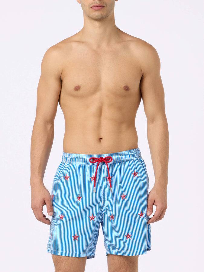 Mc2 Saint Barth Costume Da Bagno Da Uomo In Tessuto Leggero Lighting Con Ricamo Stelle Marine