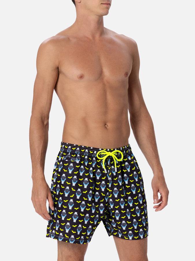 Mc2 Saint Barth Costume Da Bagno Da Uomo In Tessuto Leggero Lighting Micro Fantasy Con Stampa Orologi