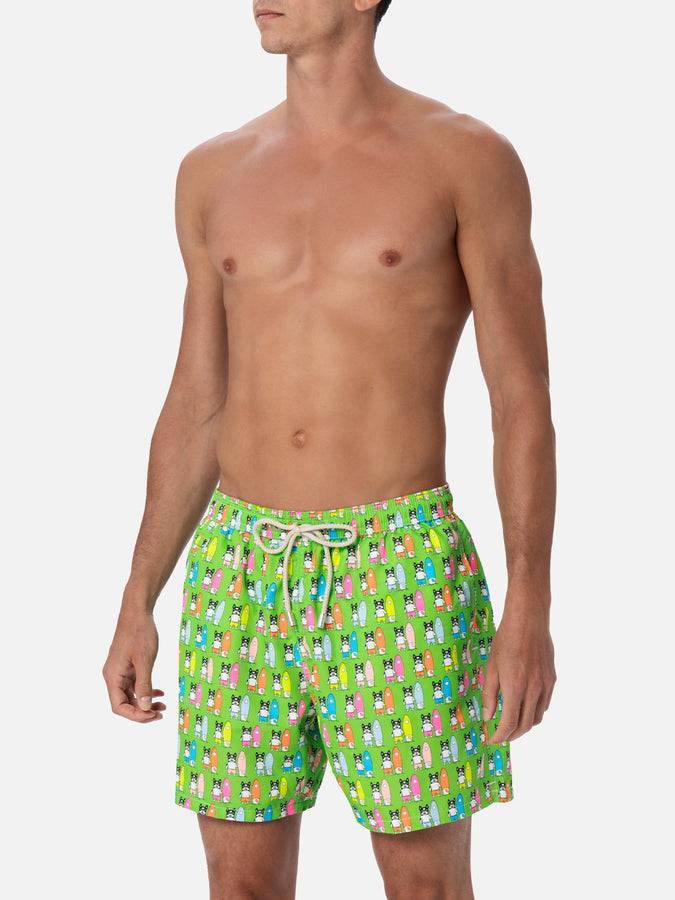 Mc2 Saint Barth Costume Da Bagno Da Uomo In Tessuto Leggero Lighting Micro Fantasy Con Stampa Cani Surfisti