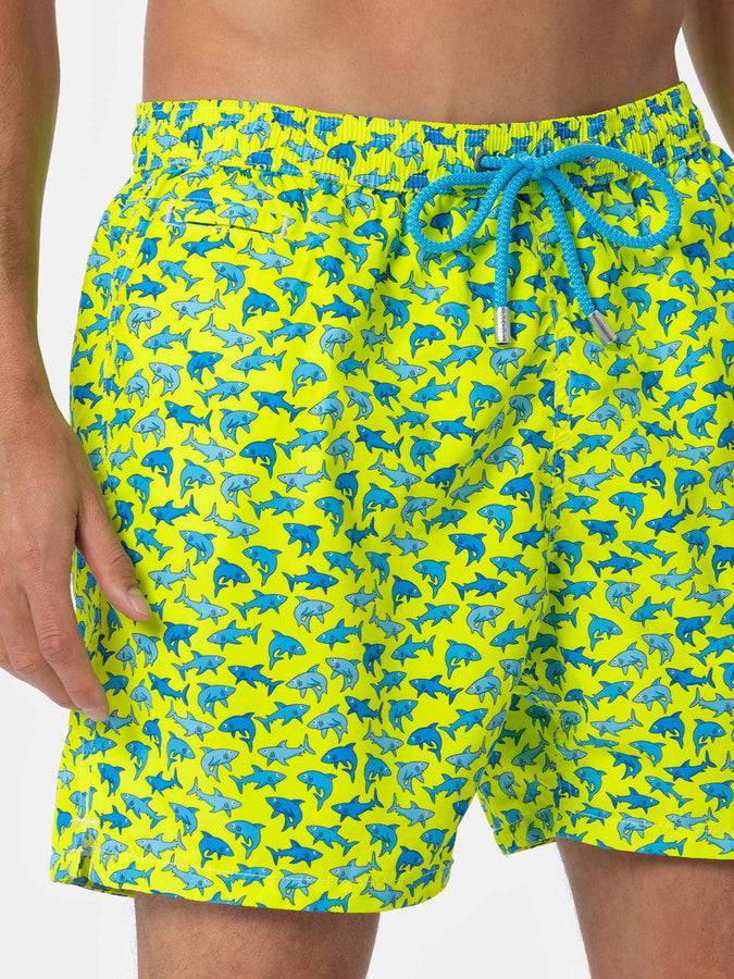 Mc2 Saint Barth Costume Da Bagno Da Uomo In Tessuto Leggero Lighting Micro Fantasy Con Stampa Squali