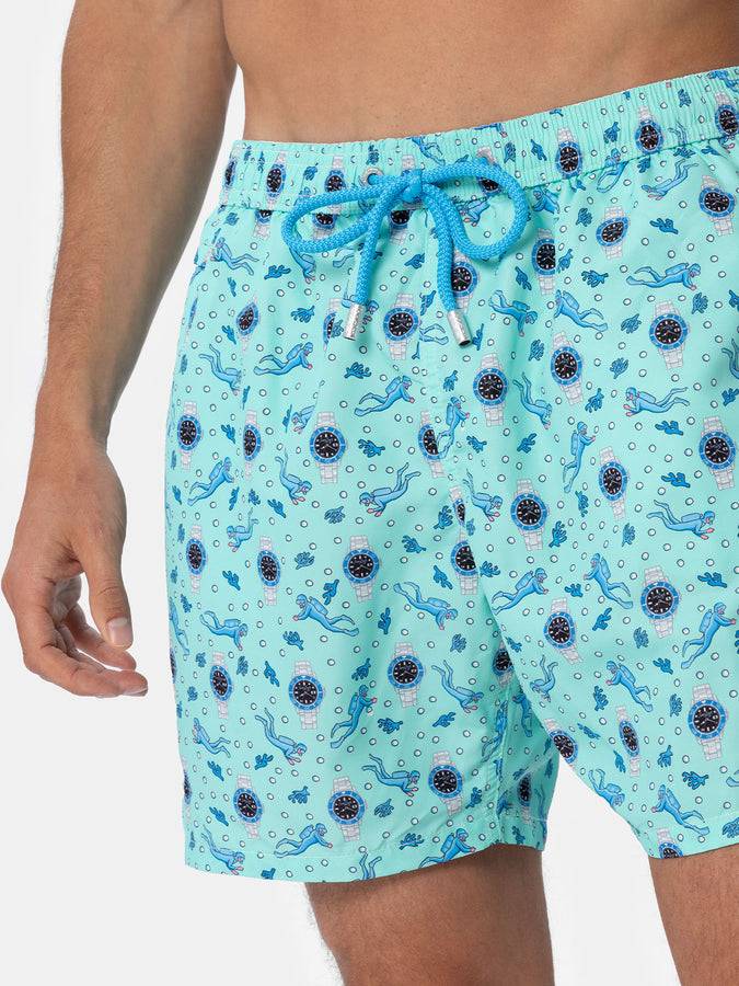 Mc2 Saint Barth Costume Da Bagno Da Uomo In Tessuto Leggero Lighting Micro Fantasy Con Stampa Orologi