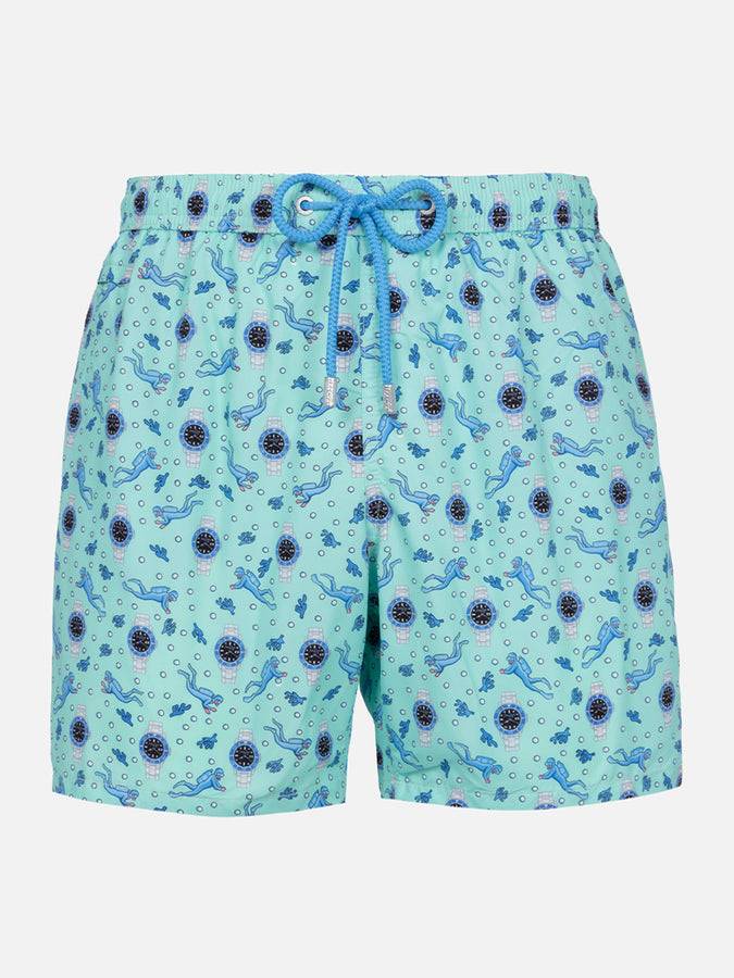 Mc2 Saint Barth Costume da bagno da uomo in tessuto leggero Lighting Micro Fantasy con stampa orologi